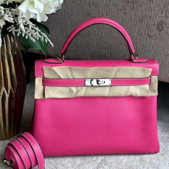 Hermes Handbags - 100% authentic Kelly 32 rose tyrien / Toscanini candy series epsom PHW stamp O